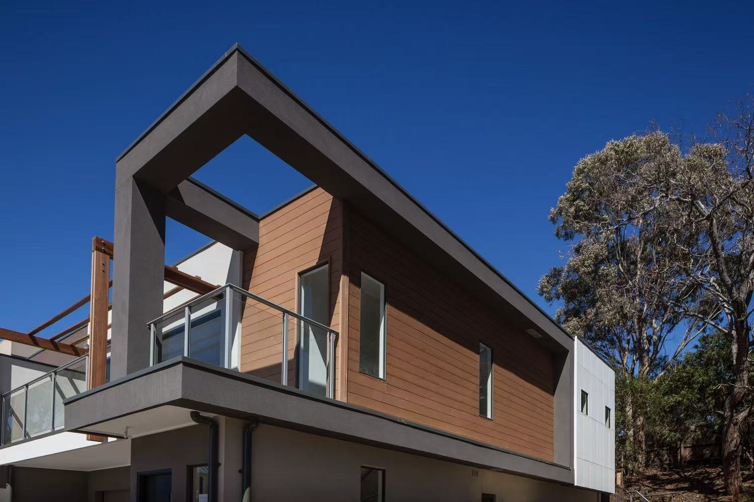WPC cladding façade on a hillside residence
